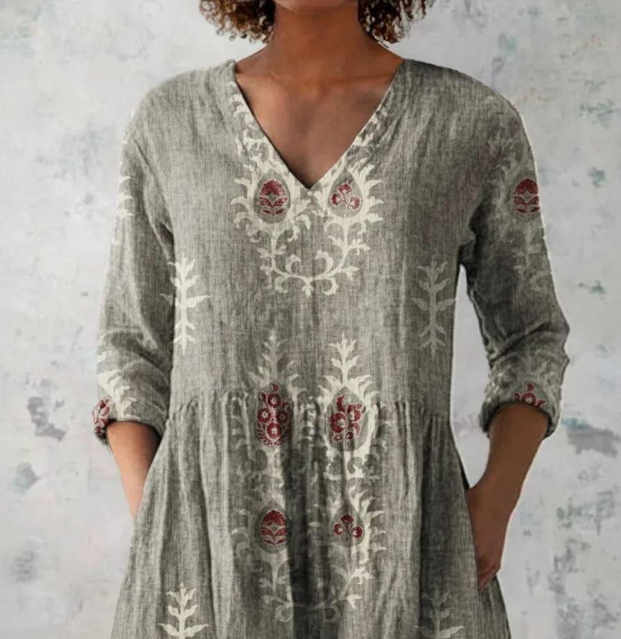Elise | Long Blouse with V-Neck — Gray