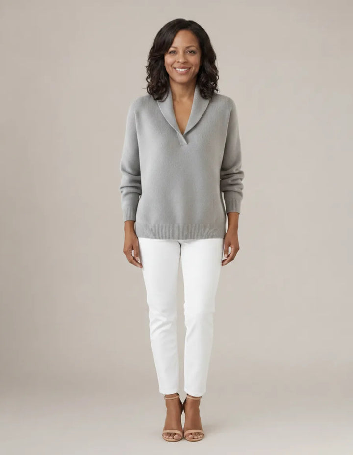 Evelyn | Relaxed V-Neck Knit Jumper — Gray