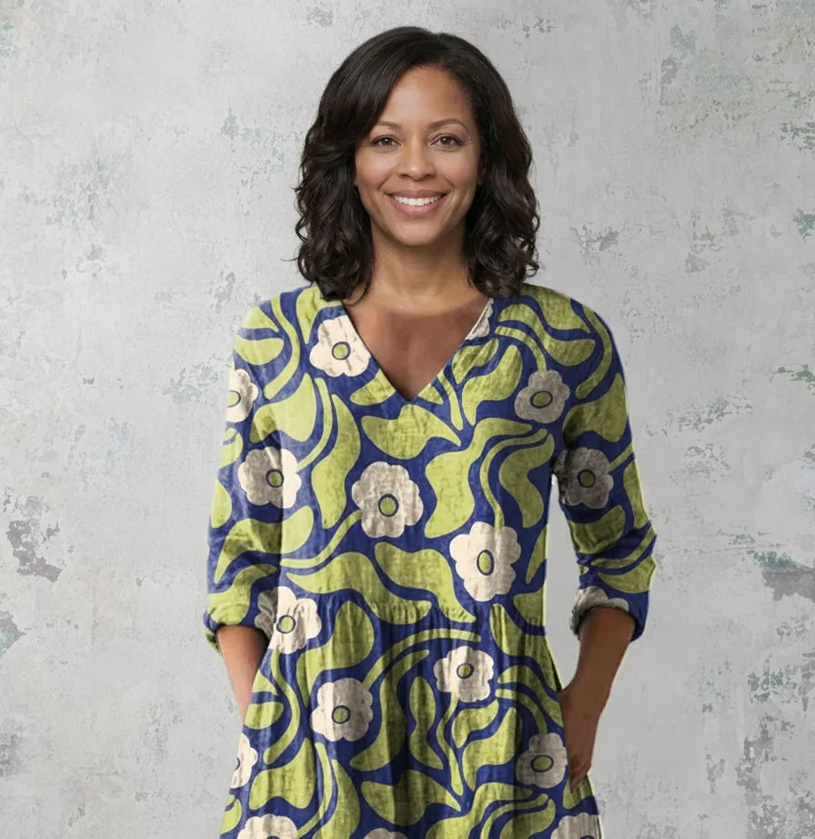 Elodie | Long Blouse with V-Neck — Green