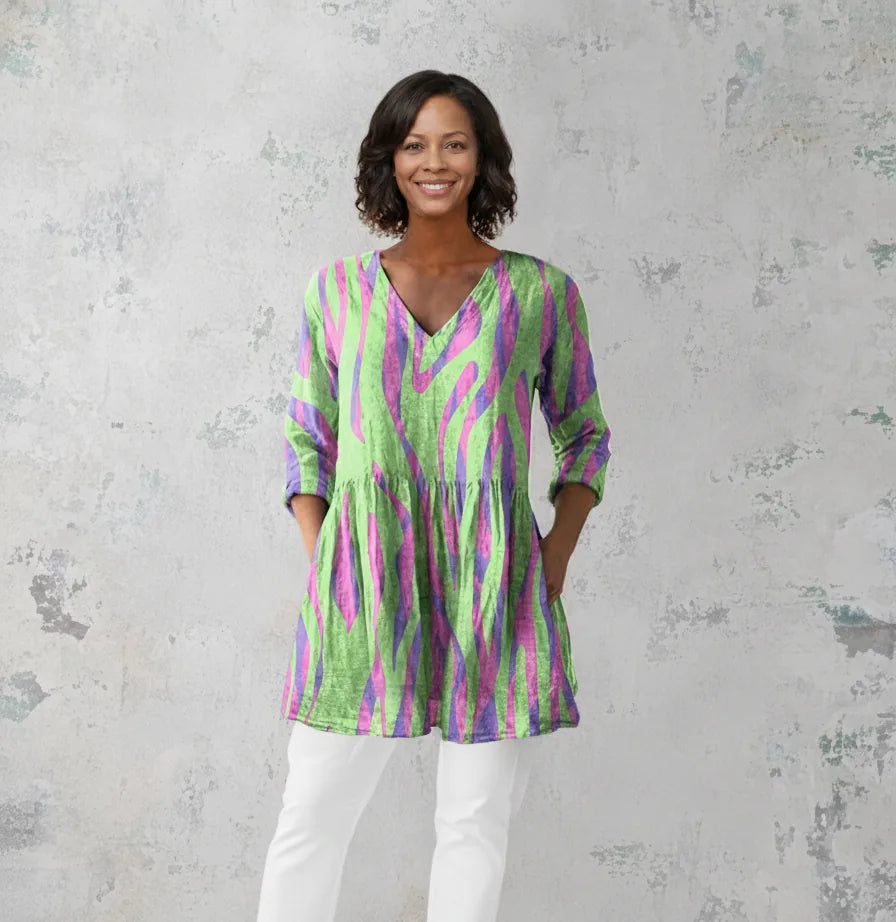 Oceane | Long Blouse with V-Neck — Green