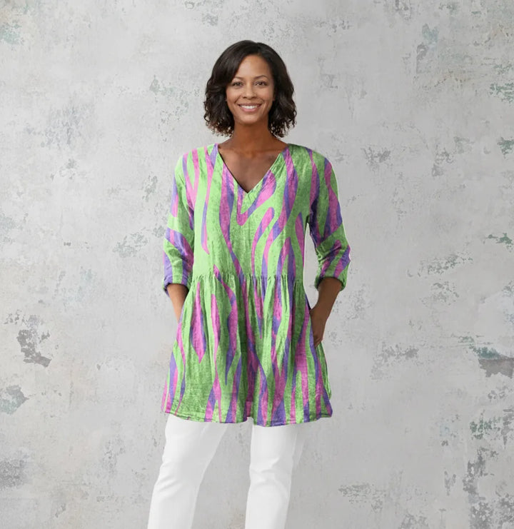 Oceane | Long Blouse with V-Neck — Green