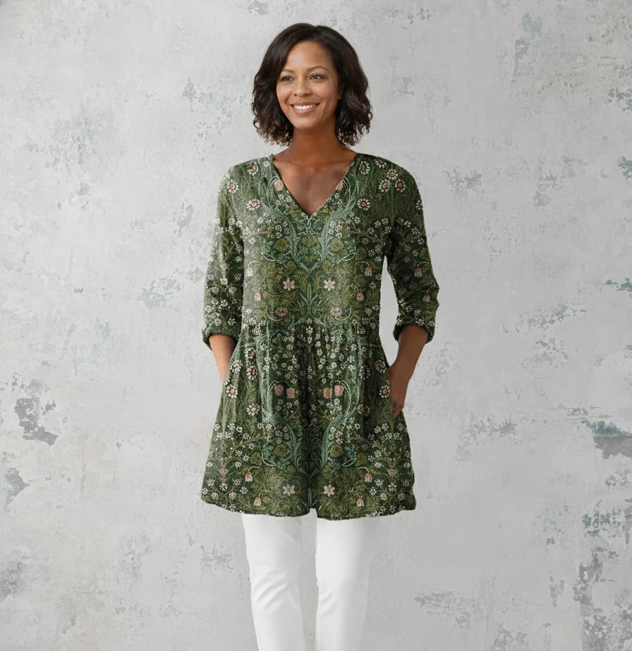 Julie | Long Blouse with V-Neck — Green