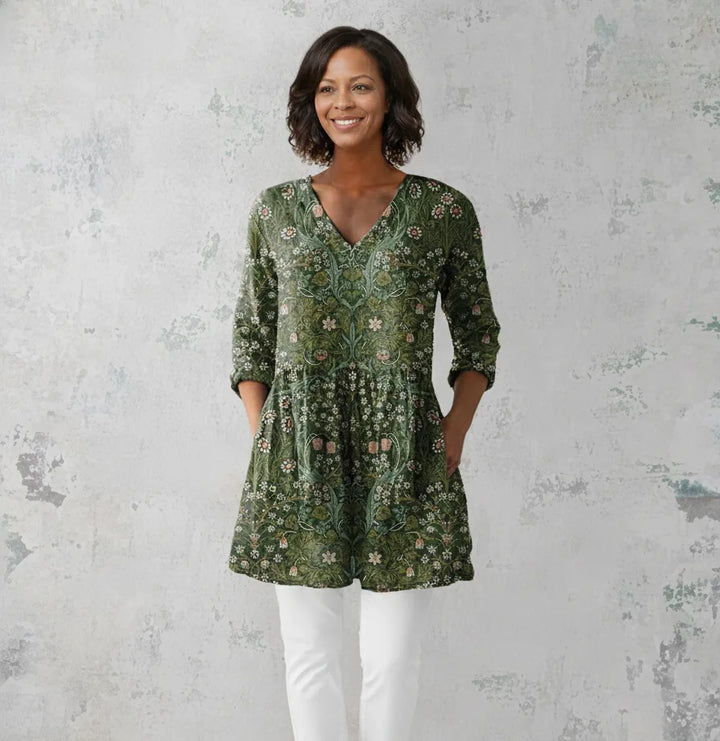 Julie | Long Blouse with V-Neck — Green