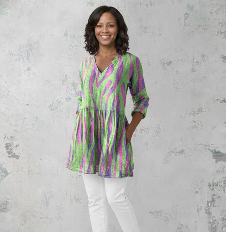 Oceane | Long Blouse with V-Neck — Green