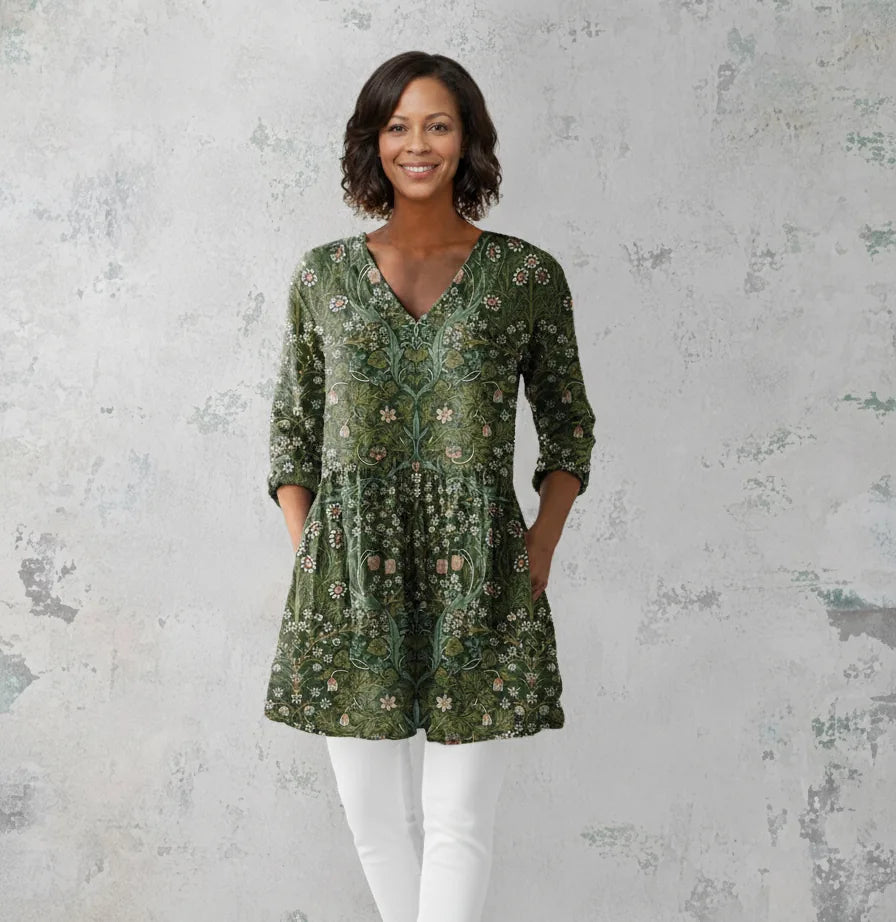 Julie | Long Blouse with V-Neck — Green
