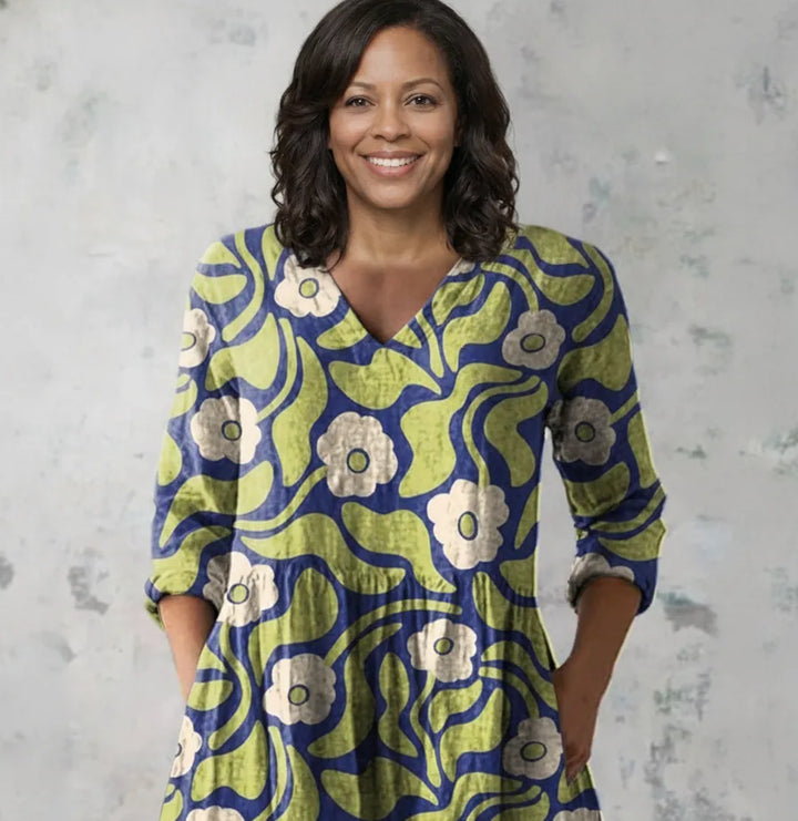 Elodie | Long Blouse with V-Neck — Green