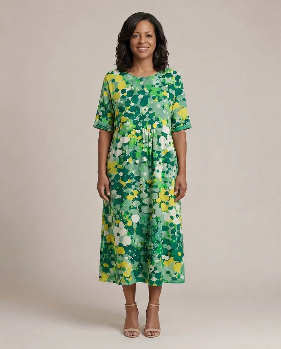Elena | Elegant Floral Summer Midi Dress — Green