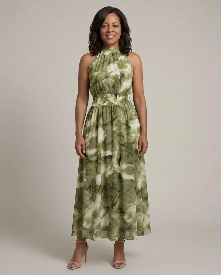 Willow | Gathered Halter Midi Dress — Green