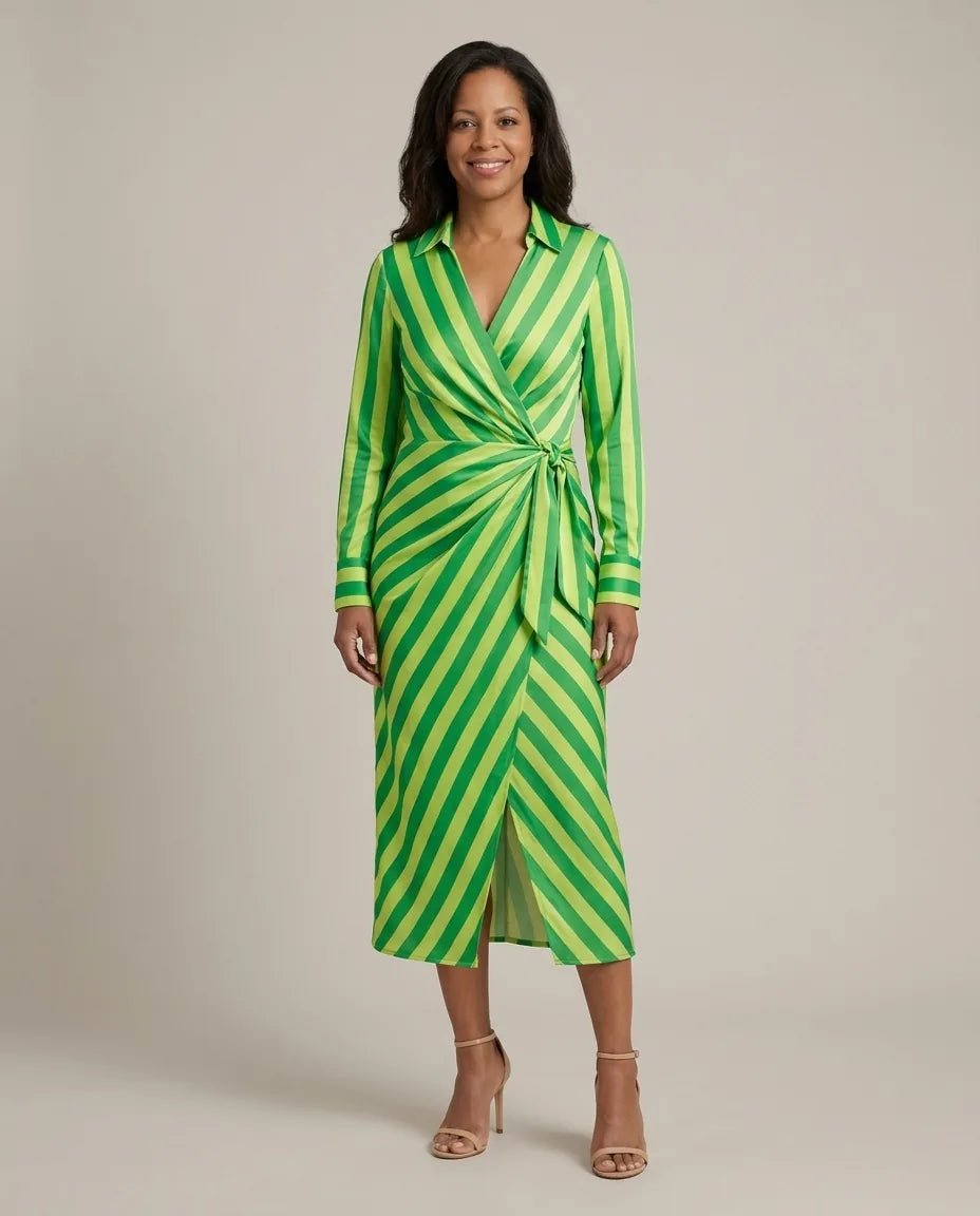 Josephine | Printed Wrap Dress — Green