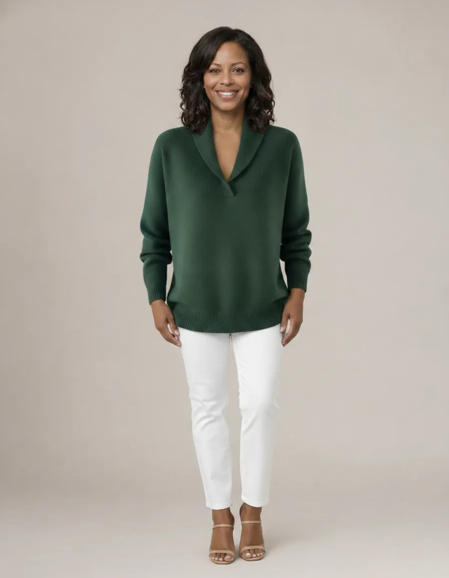 Evelyn | Relaxed V-Neck Knit Jumper — Green