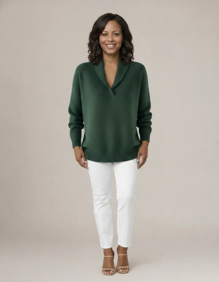 Evelyn | Relaxed V-Neck Knit Jumper — Green