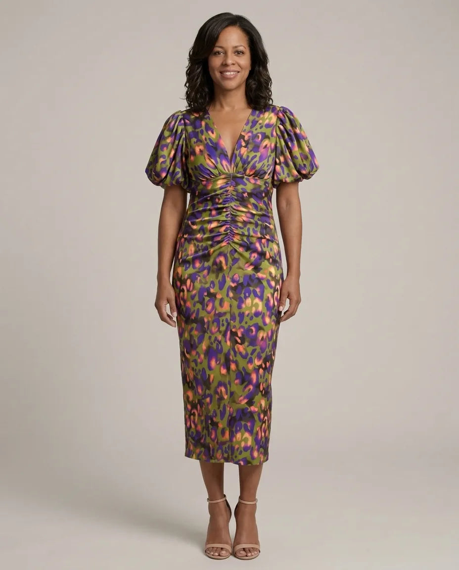 Lydia | Vivid Pleated Midi Dress — Green
