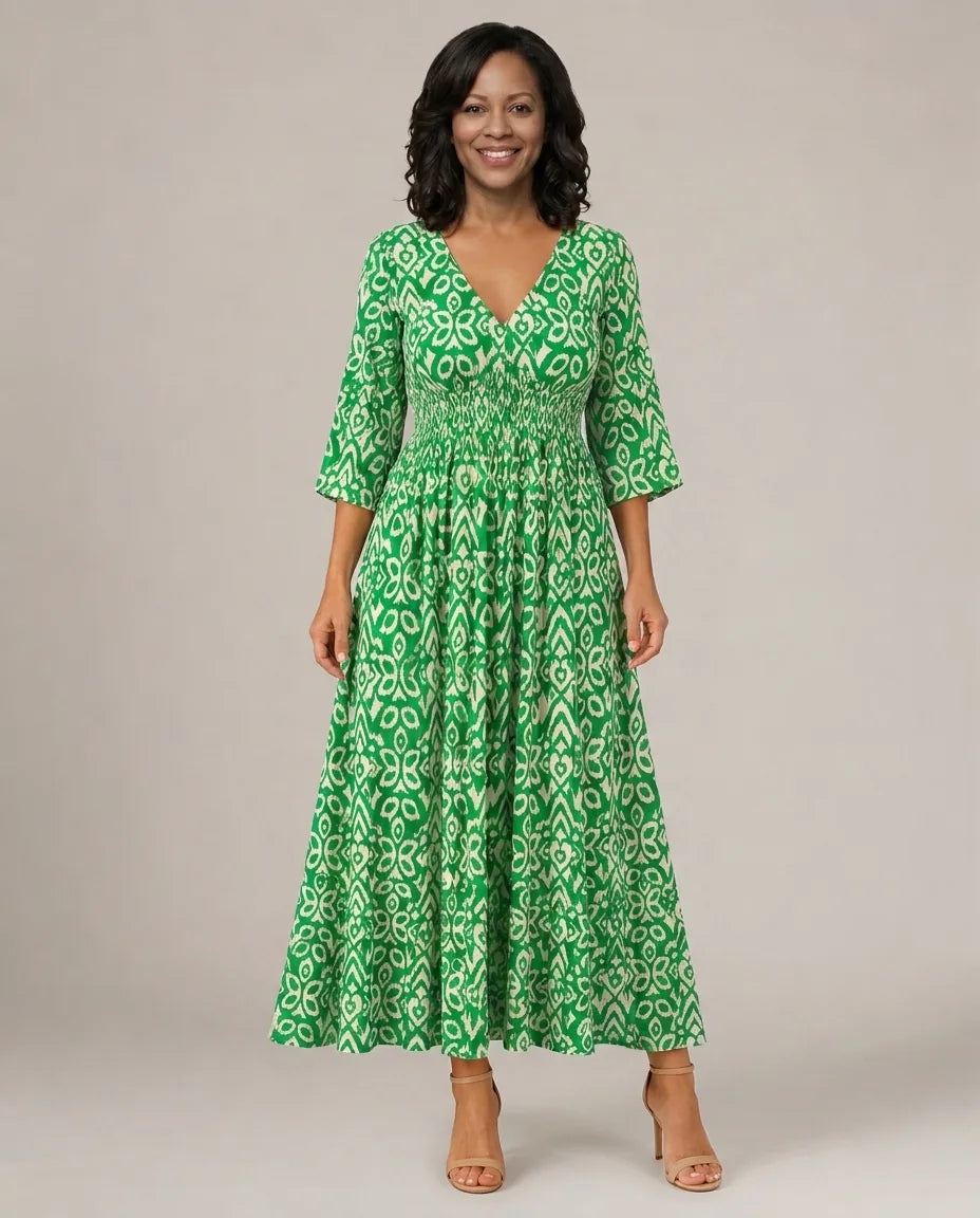 Althea | Bohemian Flow Midi Dress — Green