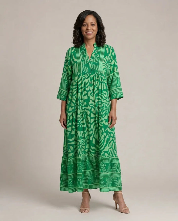 Marielle | Button Front Midi Dress — Green