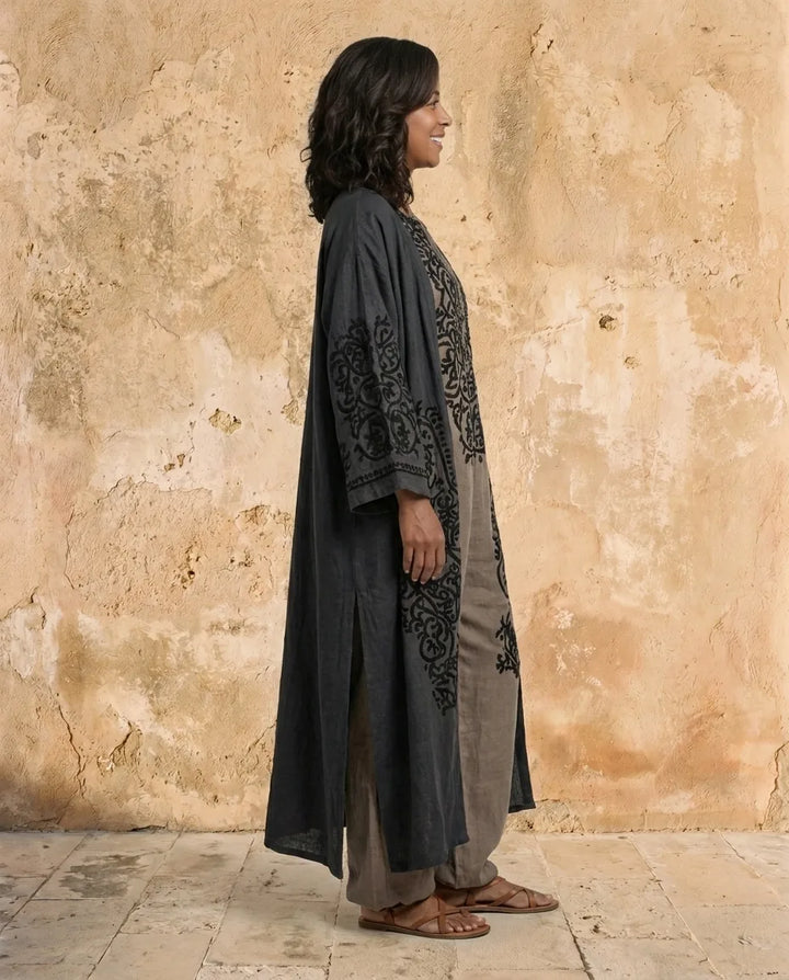 Isadora | Linen-Blend Maxi Dress And Cardigan Set — Grey