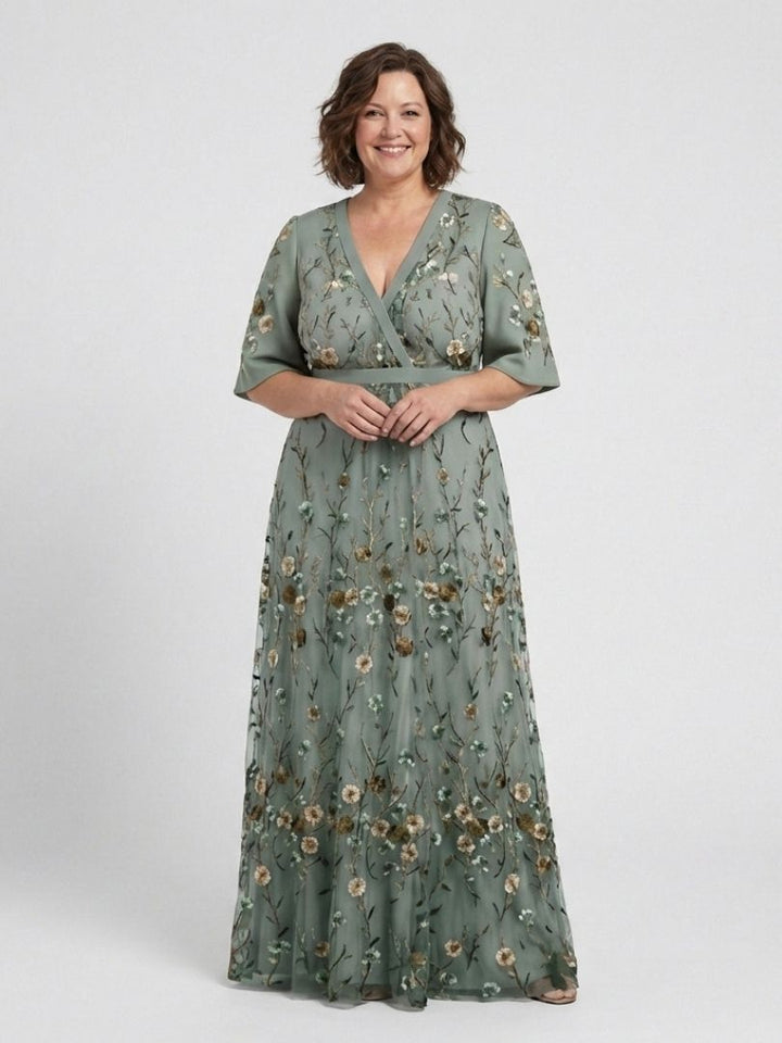 Riley | Floral V Neck Short Sleeve Maxi Dress