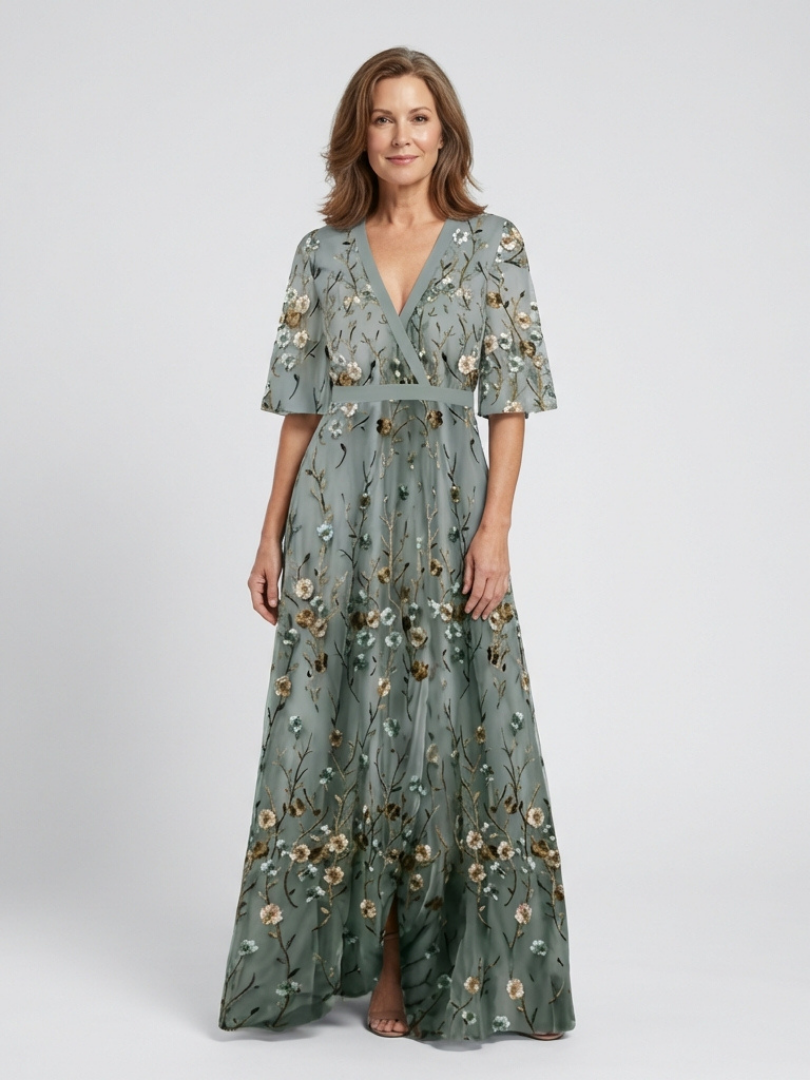 Riley | Floral V Neck Short Sleeve Maxi Dress