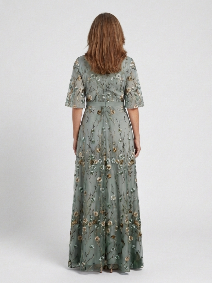 Riley | Floral V Neck Short Sleeve Maxi Dress