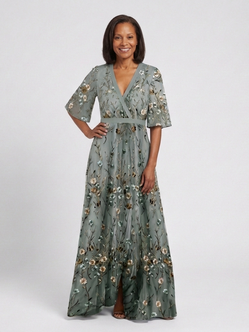 Riley | Floral V Neck Short Sleeve Maxi Dress