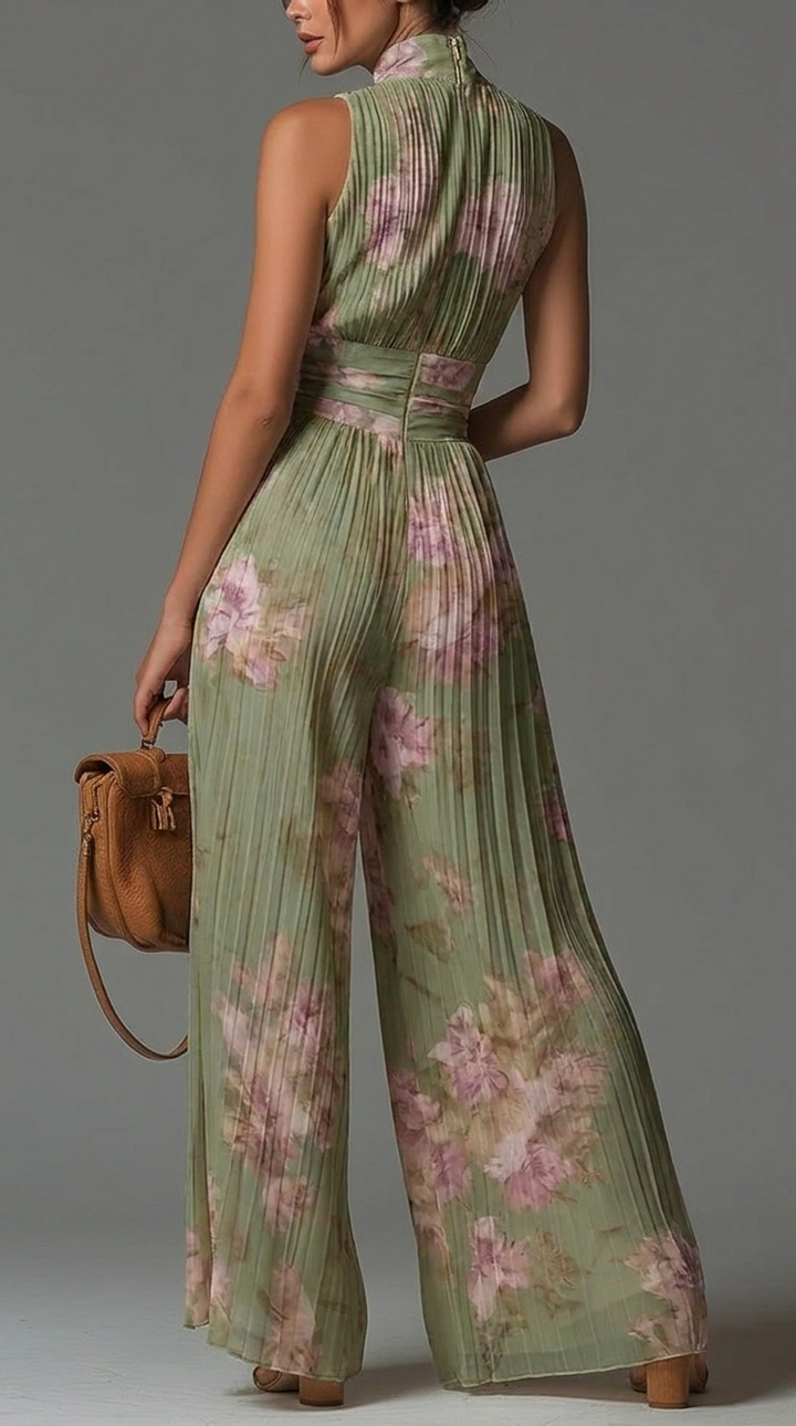 Charlotte | Pleated Floral Chiffon Jumpsuit