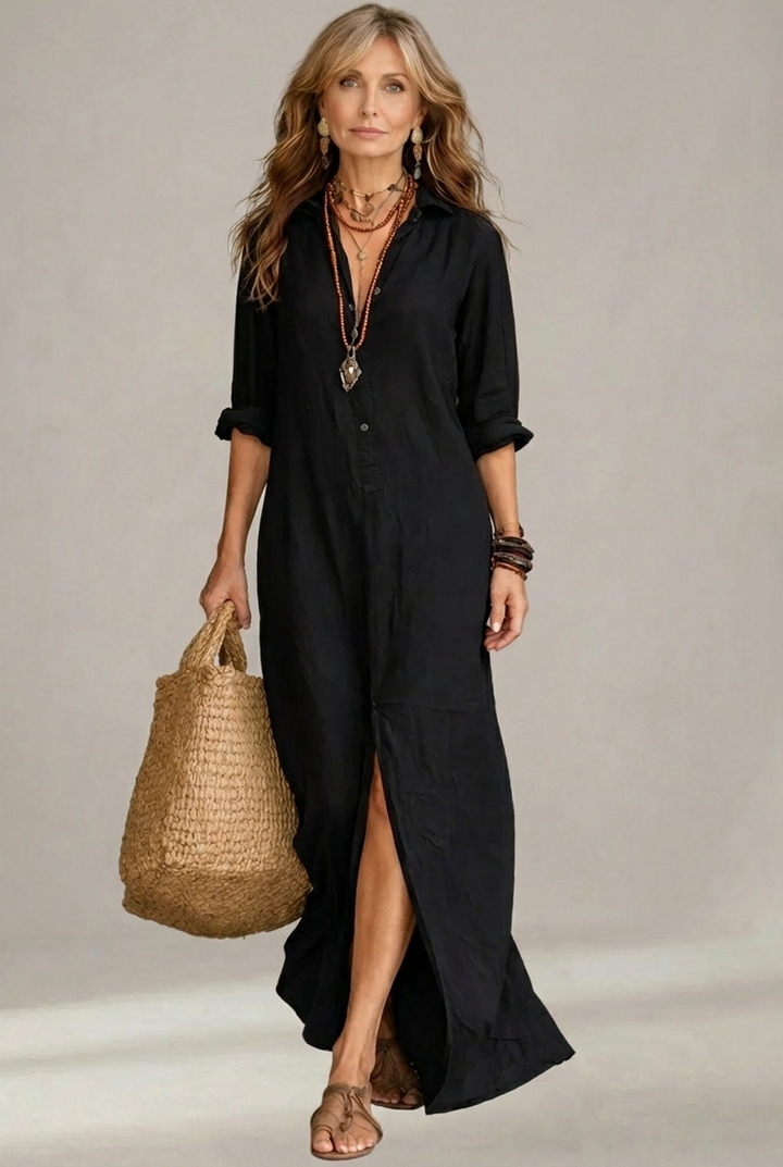 Paisley | Relaxed Button-Front V-Neck Maxi Dress