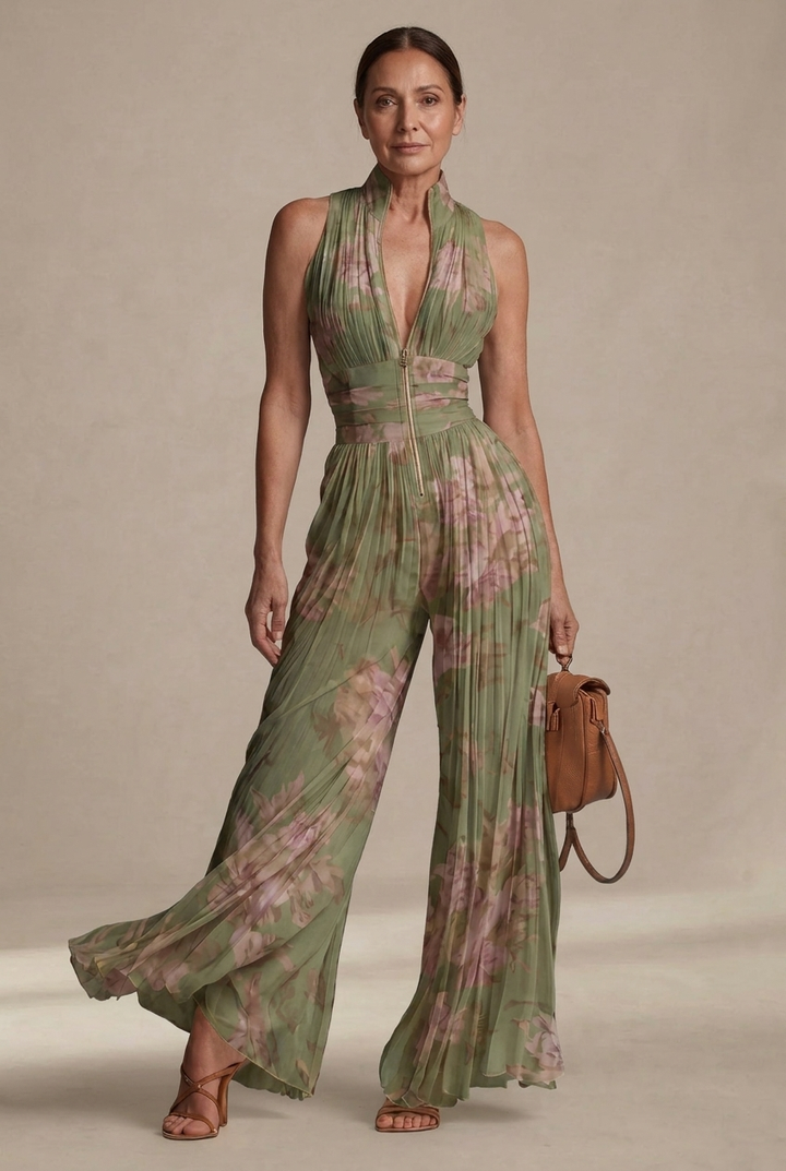 Charlotte | Pleated Floral Chiffon Jumpsuit
