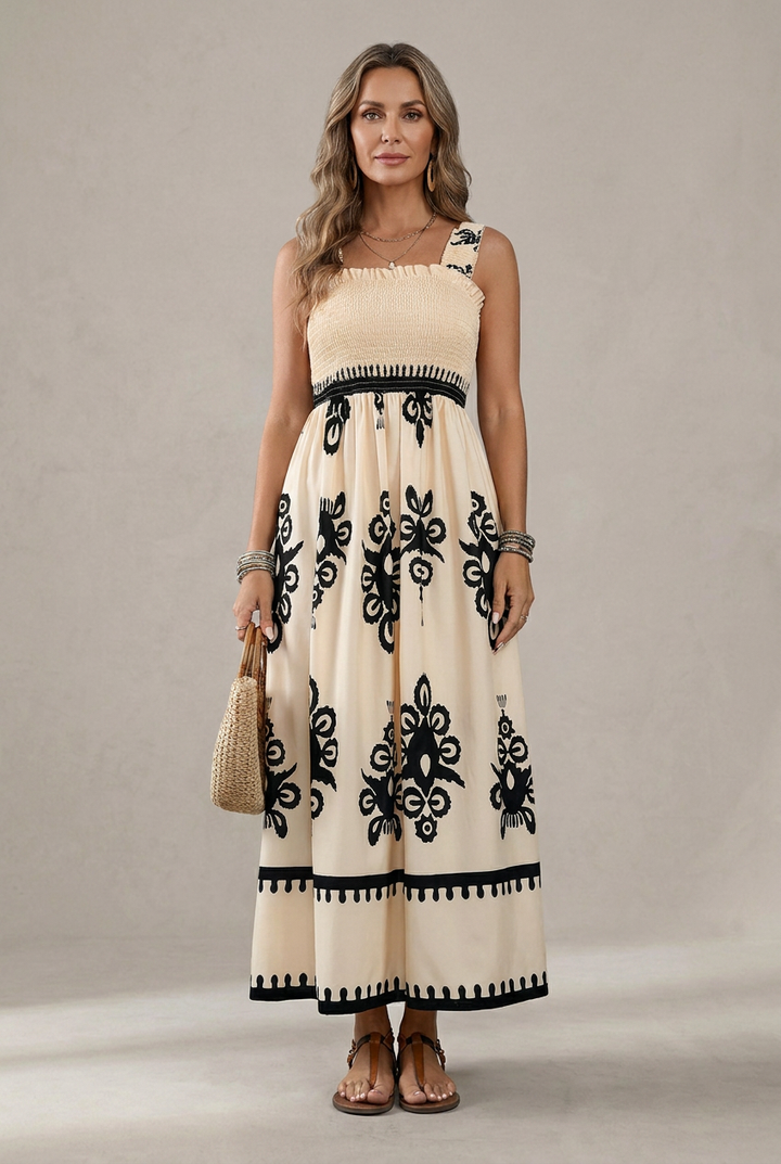 Taylor | Artistic Print Maxi Dress with Elastic Waist