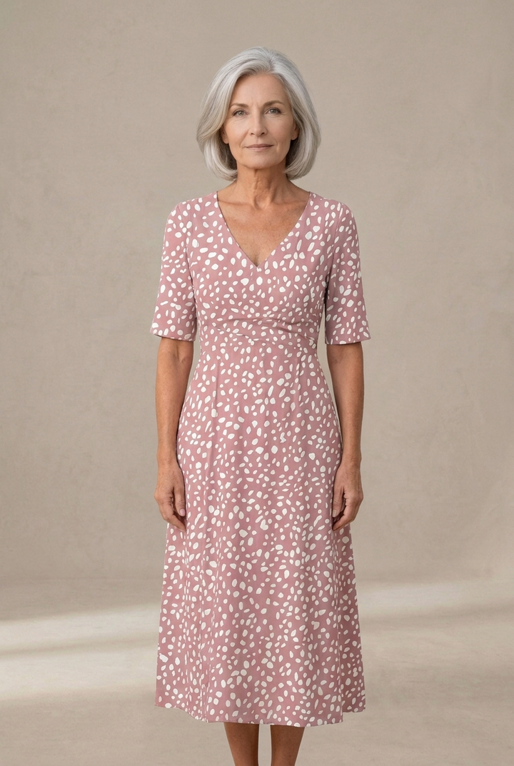 Emery | Flowy Polka Dot Midi Dress with Smoothing Effect