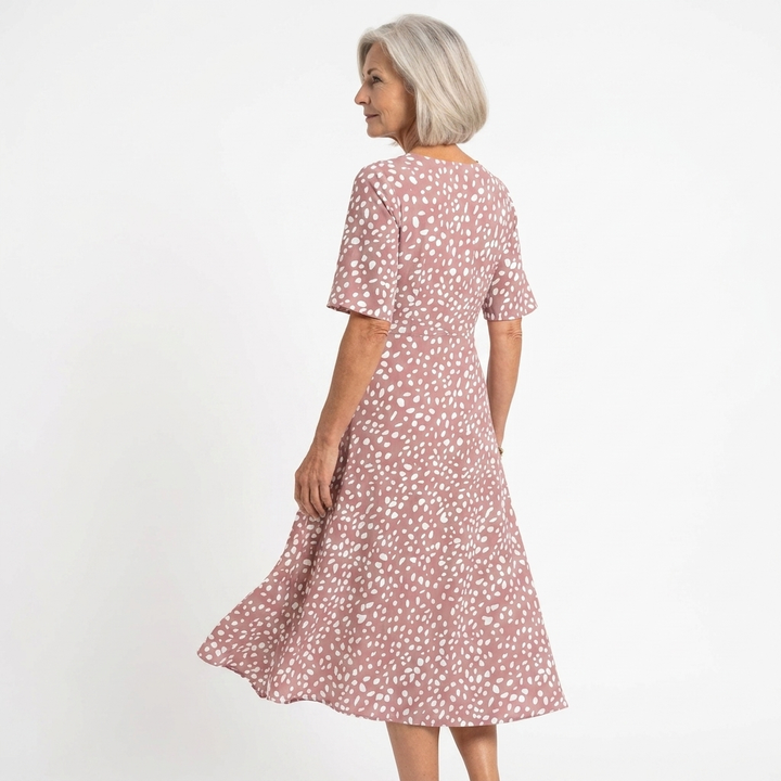 Emery | Flowy Polka Dot Midi Dress with Smoothing Effect