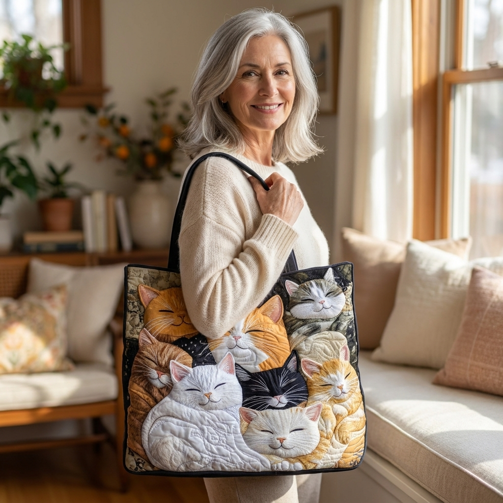 Artisanal Quilted Bag | Sleeping Kittens