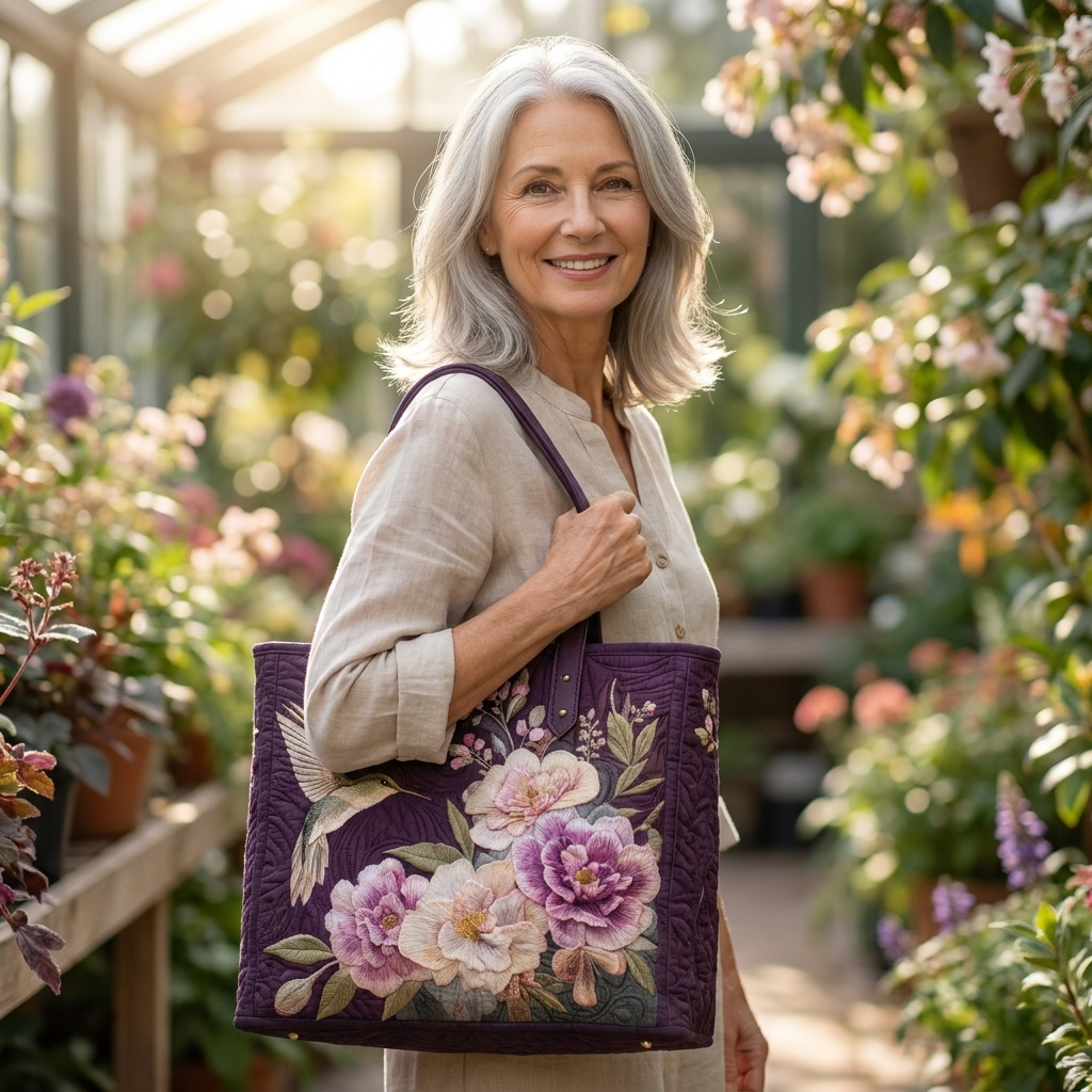 Artisanal Quilted Bag | Hummingbirds and Orchids