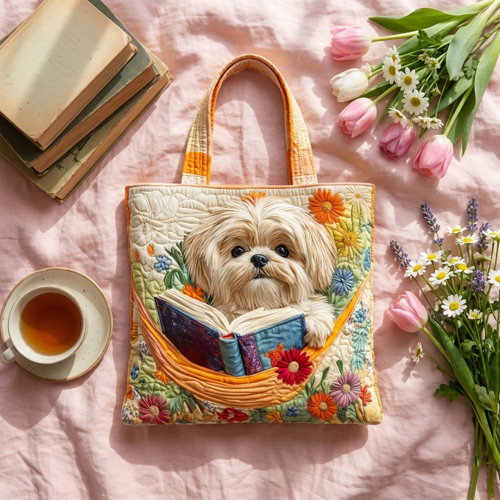 Artisanal Bag | Shih Tzu with Books and Flowers