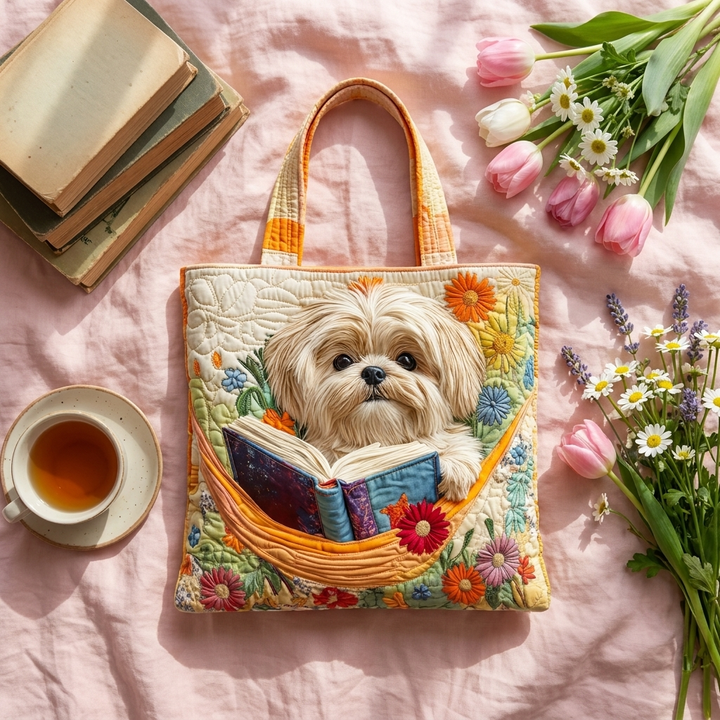 Artisanal Bag | Shih Tzu with Books and Flowers