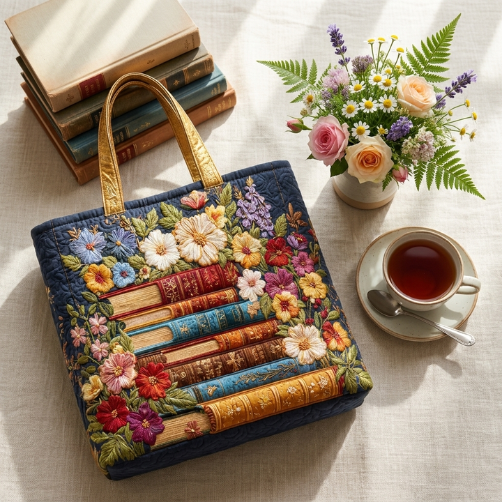Artisanal Tote | Floral Print and Books