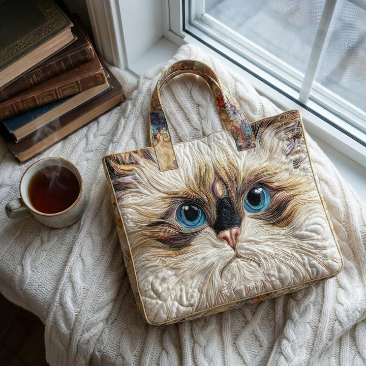 Artisanal Bag | White Cat with Blue Eyes