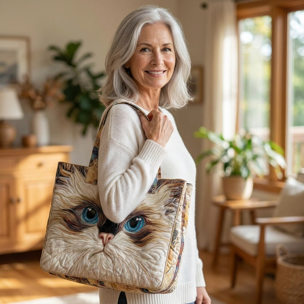 Artisanal Bag | White Cat with Blue Eyes