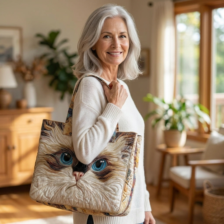 Artisanal Bag | White Cat with Blue Eyes