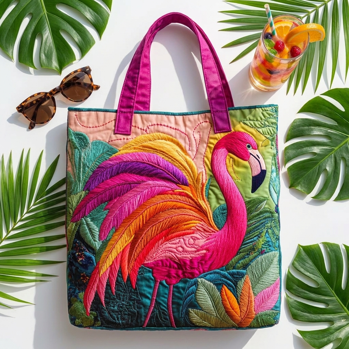 Quilted Tote Bag | Rainbow Flamingo