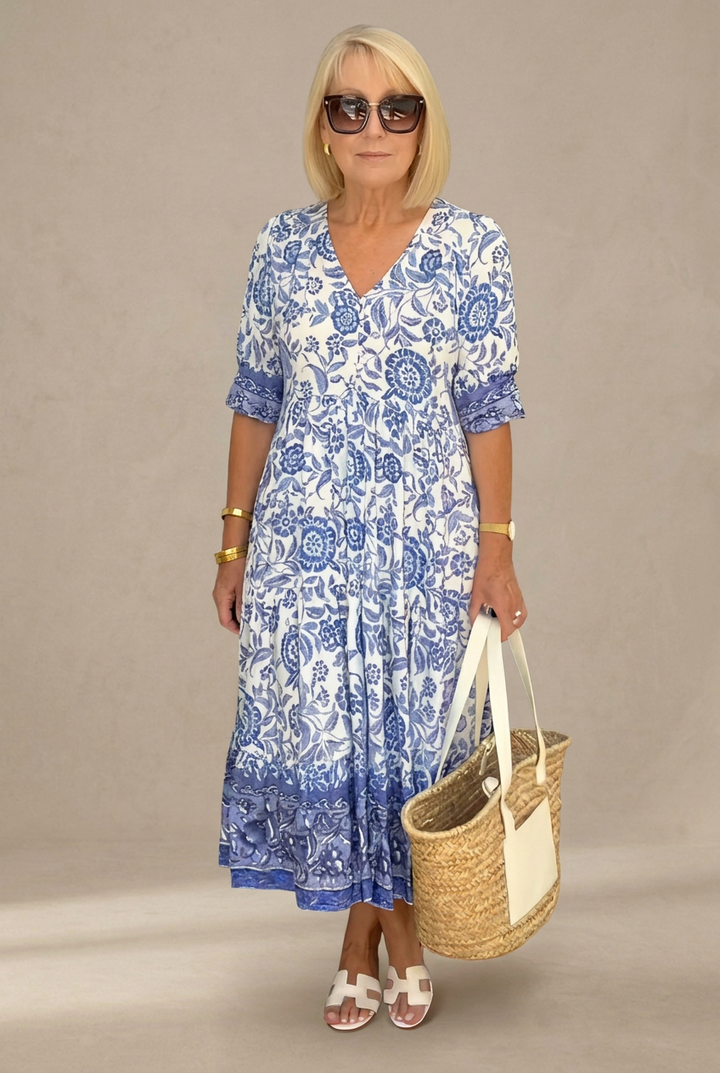 Riley | Elegant V-Neck Floral Maxi Dress