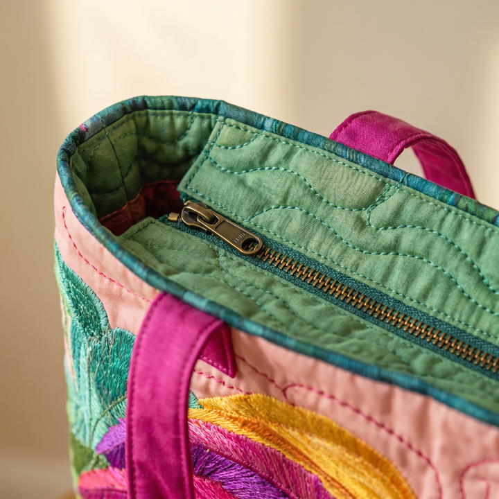 Quilted Tote Bag | Rainbow Flamingo