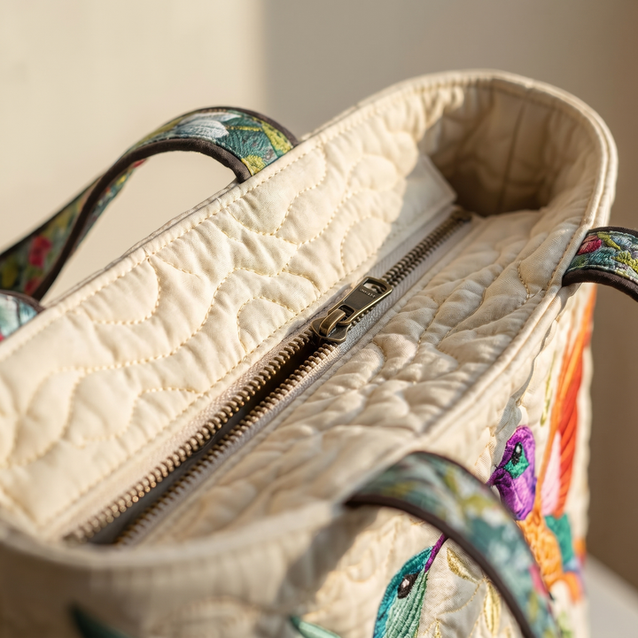Quilted Bag | Hummingbird and White Flowers