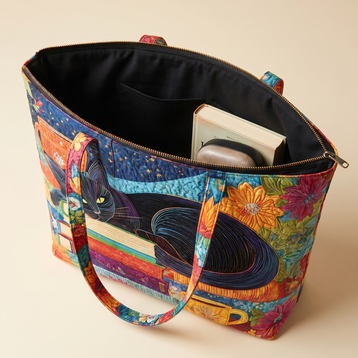 Artisan Bag | Black Cat with Books and Mugs