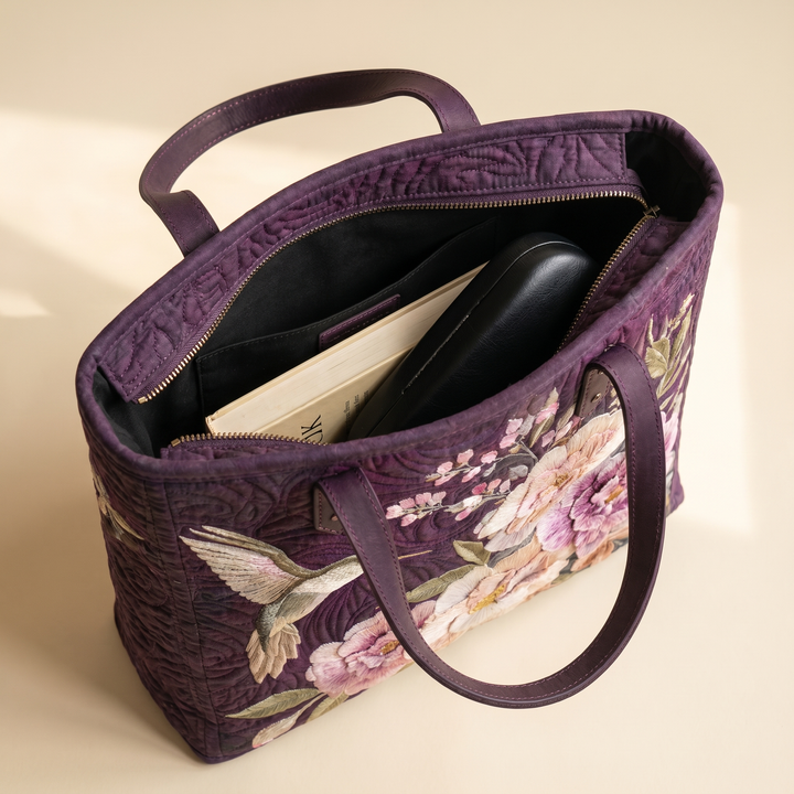 Artisanal Quilted Bag | Hummingbirds and Orchids