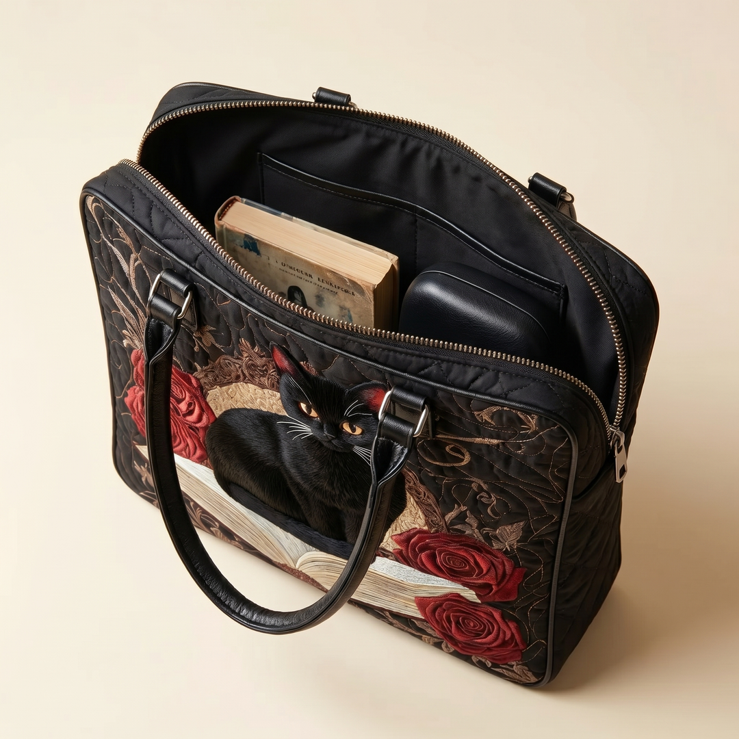 Quilted Artisan Bag | Black Cat on Books