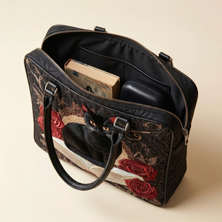 Quilted Artisan Bag | Black Cat on Books
