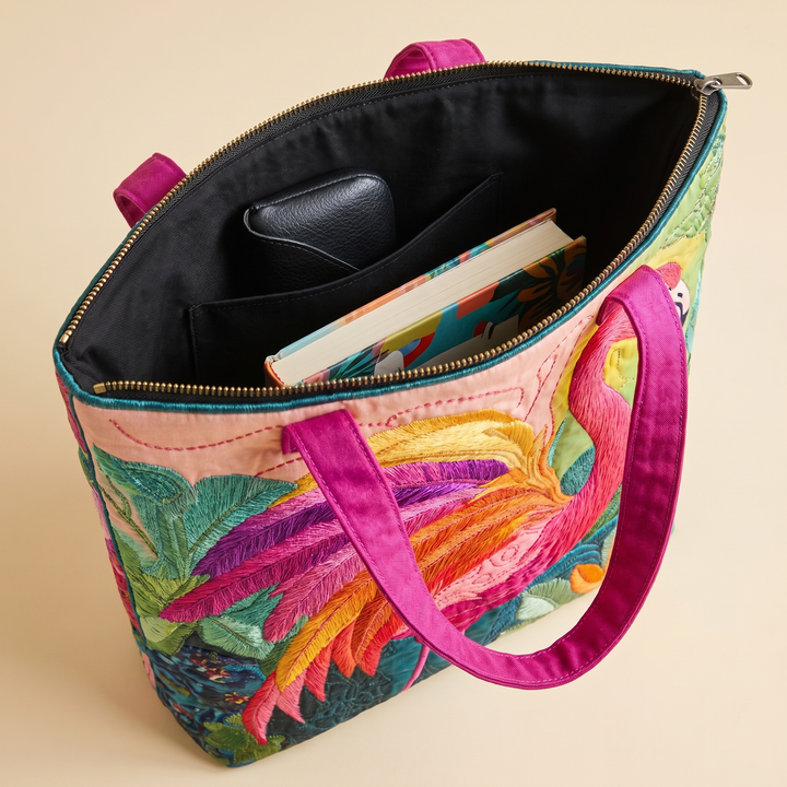 Quilted Tote Bag | Rainbow Flamingo