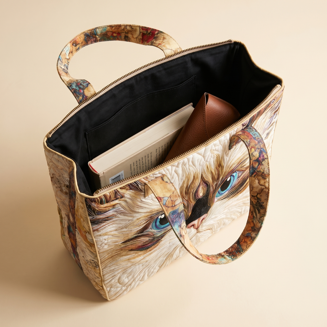 Artisanal Bag | White Cat with Blue Eyes