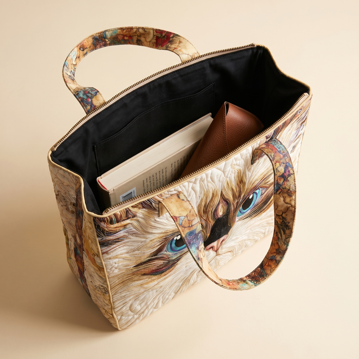 Artisanal Bag | White Cat with Blue Eyes