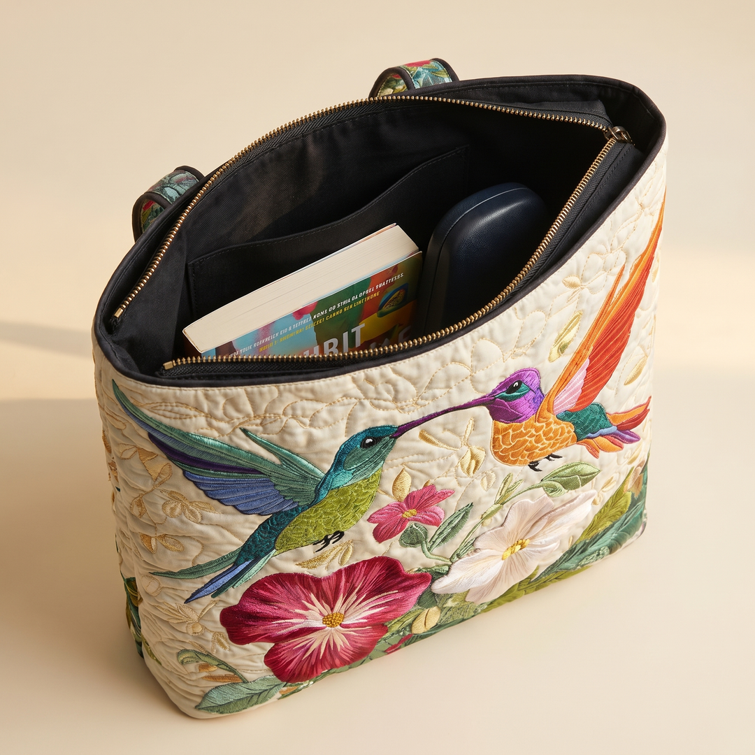 Quilted Bag | Hummingbird and White Flowers