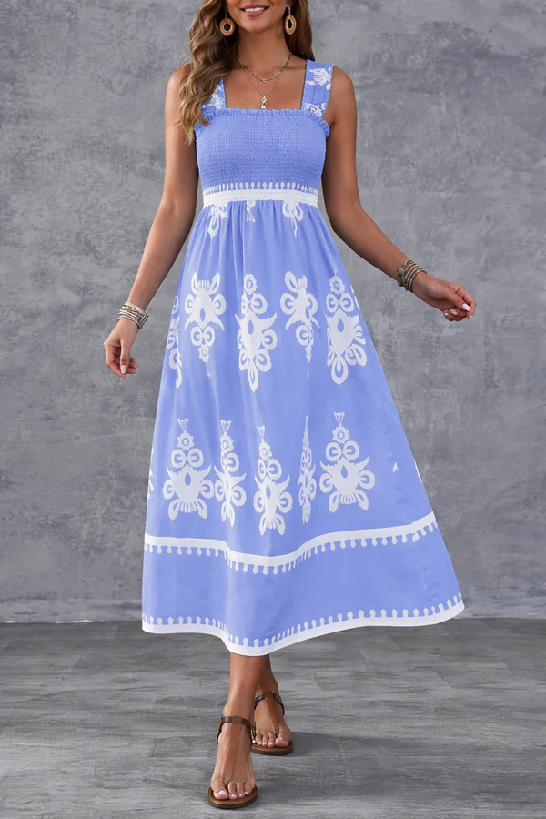 Taylor | Artistic Print Maxi Dress with Elastic Waist